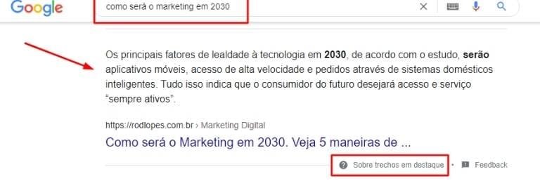 trecho em destaque google