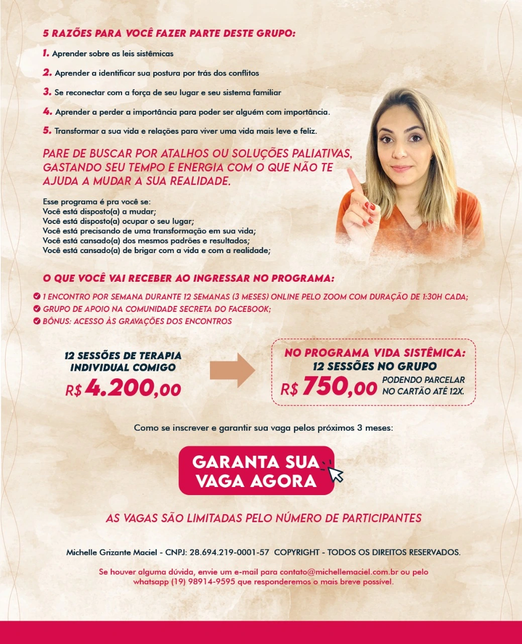 landing page do curso michelle maciel psicologa consteladora familiar