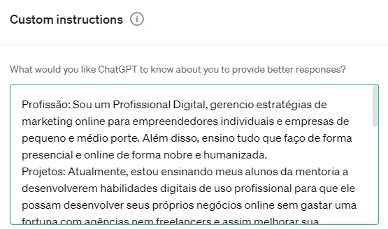 Instruções Personalizadas do ChatGPT